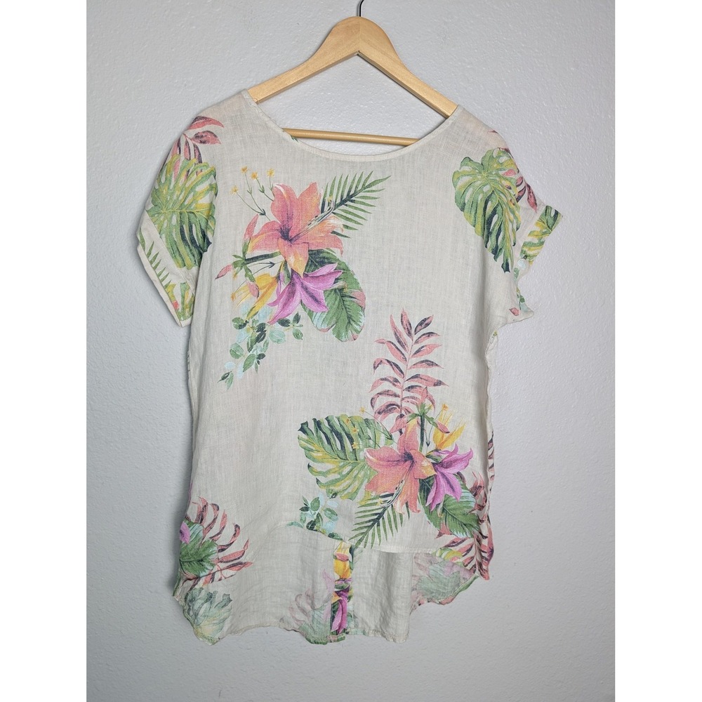Terzo Millennio Dress Womens S White Short Shirt Dress Floral Linen Italy